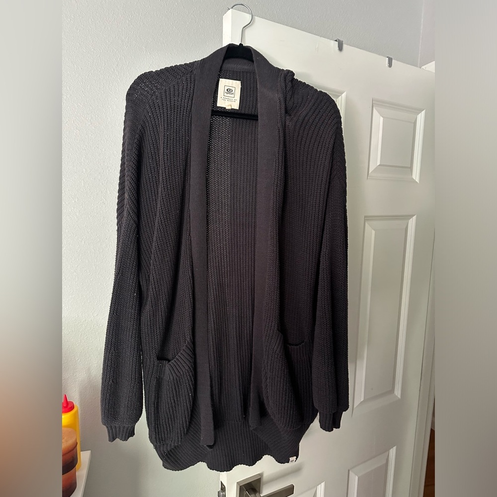 Women’s Charcoal Grey Rip Curl Cable-Knit Cardigan Sweater - Size Large